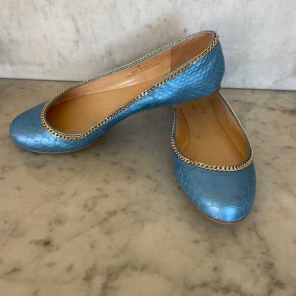 TALBOTS Snakeskin Embossed Blue Leather Braided Accent Chain Flats 6B - Picture 4 of 14